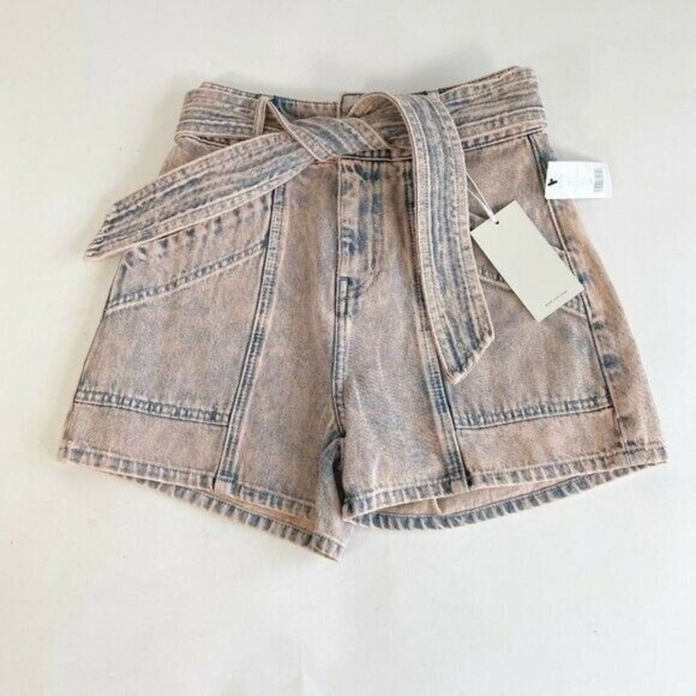 Joie Edana Tie Waist Paperbag Shorts Womens Size 26 Pink High Rise Denim NEW